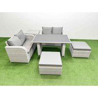 Fimous 6 Pieces Outdoor PE Rattan Sofa Set with Cushions Side Table in Light Grey