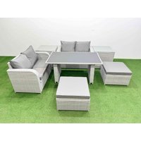 Fimous 7 Pieces Outdoor PE Rattan Sofa Set with Cushions 2 Side Tables in Light Grey