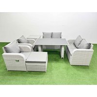 Fimous 7 Pieces Patio Garden Furniture Set with Cushions Side Table Big Stool in Light Grey