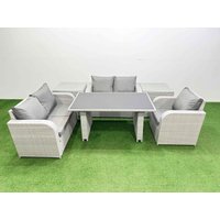 Fimous Outdoor Furniture with Side Tables, Love Sofa Patio Furniture 5 Seater in Light Grey