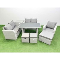 Fimous Outdoor Furniture with Side Table, Love Sofa, 3 Stools 8 Seater in Light Grey
