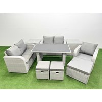 Fimous Outdoor Furniture with 2 Side Tables, Love Sofa, 3 Stools 8 Seater in Light Grey