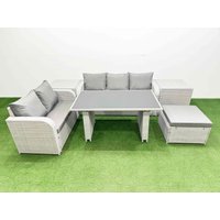 Fimous Garden Furniture Set with Rectangular Dining Table 2 Side Tables in Light Grey
