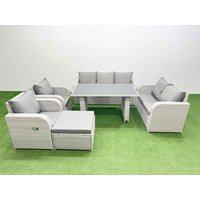 Fimous 8 Seater Garden Furniture Set Big Stool Light Grey
