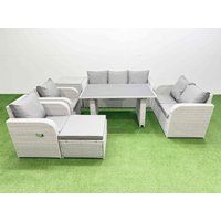 Fimous 8 Seater Garden Furniture Set Big Stool Side Table Light Grey