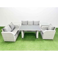 Fimous Rattan Outdoor Sofa Set with 2 Side Tables Light Grey 6 Seater