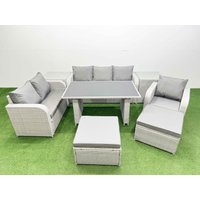 Fimous Rattan Outdoor Sofa Set with 2 Side Tables 2 Stool Light Grey 8 Seater