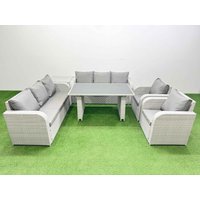 Fimous 8 Seater Wicker PE Rattan Furniture Outdoor Reclining Chair Sets in Light Grey