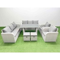 Fimous 10 Seater PE Rattan Furniture Outdoor Reclining Chair Set Light Grey