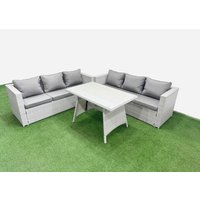Fimous 6-seater Patio Rectangular Table 3 Seater Sofa Set Light Grey
