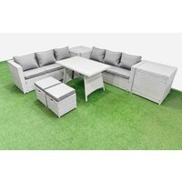 Fimous 8-seater Patio Rectangular Table 3 Seater Sofa Set with 2 Side Tables in Light Grey