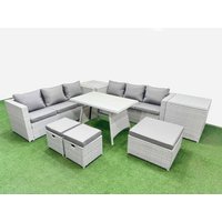 Fimous 9-seater Patio Rectangular Table 3 Seater Sofa Set with 2 Side Tables in Light Grey