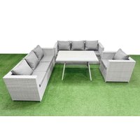 Fimous 7-seater Patio Rectangular Table 3 Seater Sofa Armchair Set in Light Grey