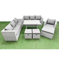 Fimous 10-seater Patio 3 Seater Sofa Armchair Set with 3 Stools in Light Grey