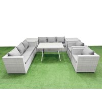 Fimous 8 Seater Garden Furniture Set PE Ratten Garden Sofa Set 2 Side Tables in Light Grey