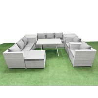 Fimous 9 Seat Garden Furniture Set PE Ratten Garden Sofa Set in Light Grey