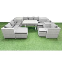 Fimous 11 Seater Garden Furniture Set with 3 Stool 2 Side Tables Light Grey