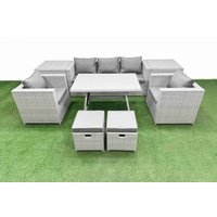 Fimous 9 Pieces Outdoor PE Rattan Sofa Armchair Set with 2 Side Tables in Light Grey