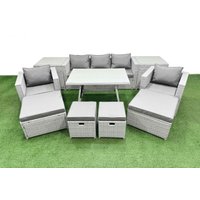 Fimous 10 Pieces Outdoor PE Rattan Sofa Armchair Set with 2 Side Tables in Light Grey