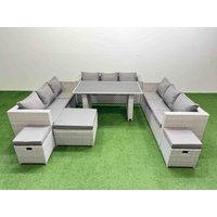 Fimous Patio Outdoor Garden Furniture Sets with 3 Stool Light Grey