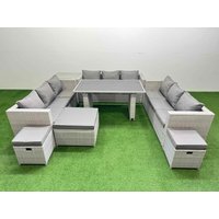 Fimous Patio Outdoor Garden Furniture Sets with Side Table 3 Stool in Light Grey