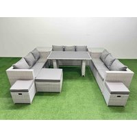 Fimous Patio Outdoor Garden Furniture Sets with 2 Side Tables 3 Stool in Light Grey