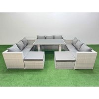 Fimous Patio Outdoor Garden Furniture Sets with Side Table 2 Big Stool in Light Grey