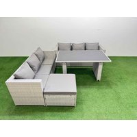 Fimous 7-seater Patio Rectangular Table Sofa Set with Big Stool Light Grey