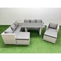 Fimous Patio Garden Furniture Sets with Side Table 2 Big Stool Light Grey