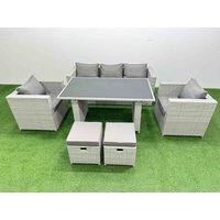 Fimous Patio Garden Furniture Sets with Dining Table 2 Small Stool in Light Grey