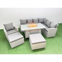 Fimous Outdoor Furniture Garden Dining Set Gas Firepit Table with 2 Big Stool in Light Grey