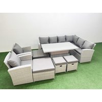 Fimous 12 Seat Rattan Garden Furniture Corner Sofa Set with Armchair in Light Grey