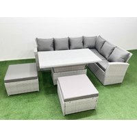Fimous 8 Seat Rattan Garden Furniture Corner Sofa Set with Armchair 2 Stools in Light Grey