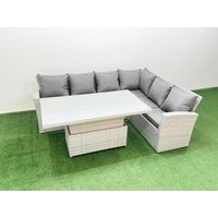 Fimous 6 Seat Rattan Garden Furniture Corner Sofa Set Light Grey