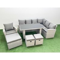 Fimous Outdoor Garden Furniture Sets 10 Seater Wicker Rattan Corner Sofa Sets in Light Grey