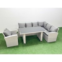 Fimous Outdoor Garden Furniture Sets 7 Seater Wicker Rattan Corner Sofa Sets in Light Grey