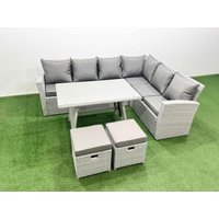 Fimous 8 Seater Garden Outdoor Rattan Furniture Set Oblong Dining Table Set in Light Grey