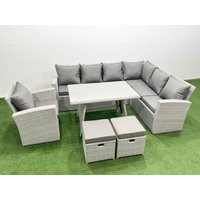 Fimous 9 Seater Garden Outdoor Rattan Furniture Set Dining Table & Armchair in Light Grey