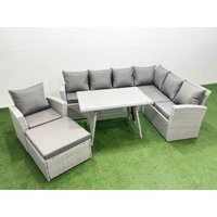 Fimous 8 Seater Garden Outdoor Rattan Furniture Set Rattan Corner Sofa in Light Grey