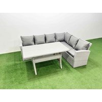 Fimous Rattan Garden Furniture Set Outdoor 6 Seater Patio Dining Corner Sofa in Light Grey
