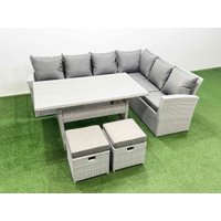 Fimous Rattan Garden Furniture Set Outdoor 8 Seater Patio Dining Corner Sofa in Light Grey