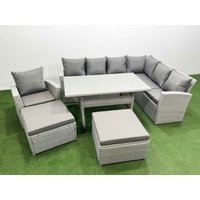 Fimous Rattan Garden Furniture Set Outdoor 9 Seater Dining Corner Sofa Sets in Light Grey