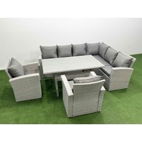 Fimous Rattan Garden Furniture Set Outdoor 8 Seater Dining Corner Sofa Set in Light Grey