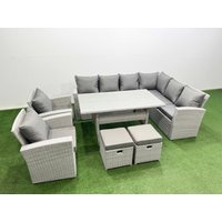 Fimous Rattan Garden Furniture Set Outdoor 10 Seater Dining Corner Sofa Sets in Light Grey