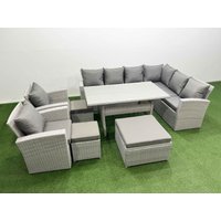 Fimous Rattan Garden Furniture Set Outdoor 11 Seater Dining Corner Sofa Sets in Light Grey