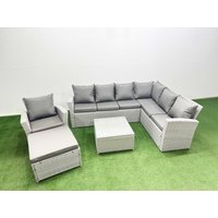 Fimous Rattan Garden Outdoor Furniture Set 8 Seater Rattan Garden Sofa Set in Light Grey