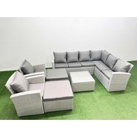 Fimous Rattan Garden Outdoor Furniture Sets 10 Seater Rattan Garden Sofa Set in Light Grey