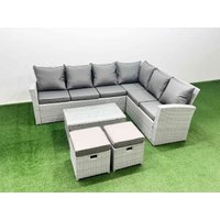 Fimous Garden Outdoor Rattan Furniture Set 8 Seater Rattan Garden Sofa Set in Light Grey