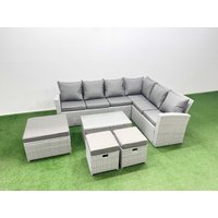 Fimous Garden Outdoor Rattan Furniture Set 9 Seater Rattan Garden Sofas Set in Light Grey