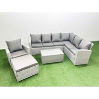 Fimous Garden Outdoor Rattan Furniture Sets 8 Seater Rattan Garden Sofa Set in Light Grey